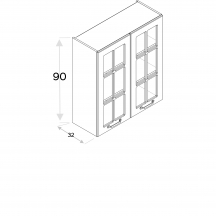 Szafka górna wisząca 2 drzwi witryna WW…/90 KAMMONO F4 Szkic