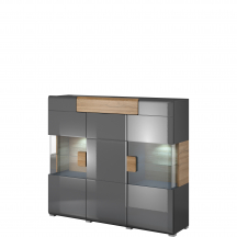 Komoda wysoka z witryną Antracyt Połysk 24JKDW46 TYP-46 TOLEDO Podstawowe