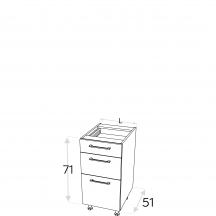 Szafka dolna stojąca 3 szuflady o zwiększonej wytrzymałości DSS.../3 KAMMONO P2 Szkic