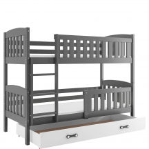 Łóżko piętrowe dziecięce KUBUŚ z materacami i szufladą Grafit Podstawowe (1)