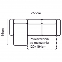 Narożnik z funkcją spania i pojemnikiem 1D75(1)SL-2(140)FP PRO 166x255 JANA Szkic