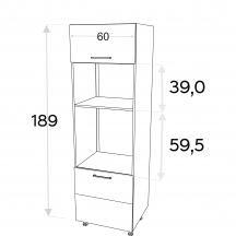 Szafka dolna wysoka słupek pod zabudowę piekarnika i mikrofali 2 drzwi 60 cm SPM60 KAMMONO F8 Szkic