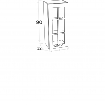 Szafka górna wisząca 1 drzwi witryna Lewa WW… .1/90 KAMMONO F8 Szkic