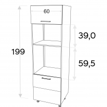 Szafka dolna wysoka słupek pod zabudowę piekarnika i mikrofali 2 drzwi 60 cm SPM60/71 KAMMONO F8 Szkic