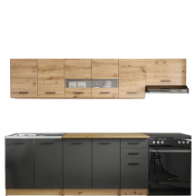 Zestaw mebli kuchennych 260 cm PERŁA Dąb Artisan / Ciemny Popiel Mat Podstawowe