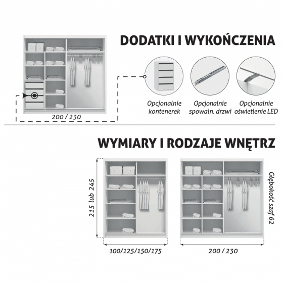 Szafa przesuwna 125 z lustrem A17 | i-MEBLE.eu