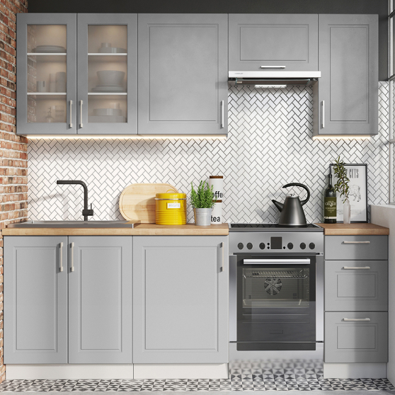 Zestaw mebli kuchennych 1,8/2,4 Jasny Szary Mat NATALIA Podstawowe