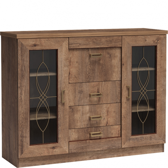 Kredens z witryną i szufladami Dąb Lefkas T-14 TADEUSZ DĄB LEFKAS Podstawowe