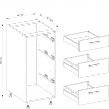 Szafka dolna stojąca 3 szuflady 40 cm FR-8D FAVORIT BIEL&RIBBECK Szkic