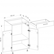 Szafka dolna stojąca 1 szuflada 2 drzwi 80 cm FL-6D FAVORIT LATTE Szkic