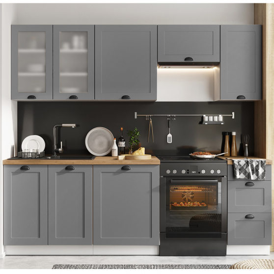 Zestaw mebli kuchennych 1,8/2,4 Biały / Szary Mat ADELE Podstawowe