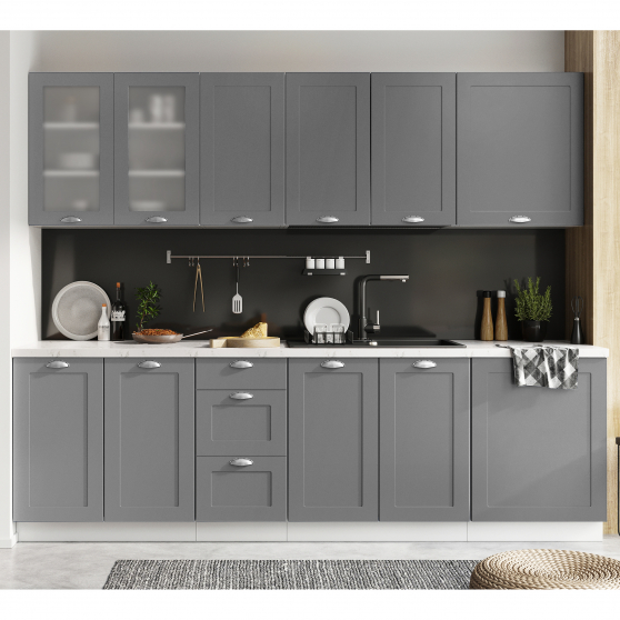 Zestaw mebli kuchennych 2,6 Biały / Szary Mat ADELE Podstawowe