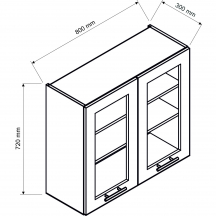 Szafka górna wisząca z witryną 2 drzwi WS80 DENIS Szkic