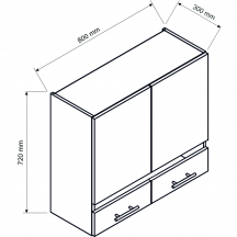 Szafka górna wisząca z witryną 2 drzwi WS80 BONO Szkic