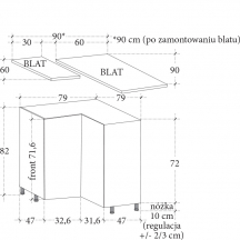 Szafka dolna stojąca narożna 2 drzwi D90N LANGEN Szkic (1)