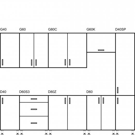 Zestaw mebli kuchennych 2,8 LINEA Szkic