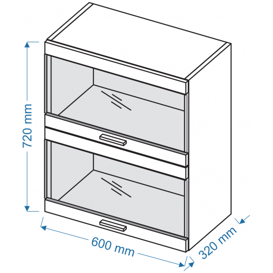 Szafka górna wisząca witryna 2 klapy WOW 6/72 VELLA Szkic