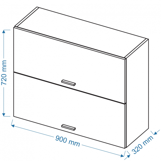 Szafka górna wisząca 2 klapy WPO 9/72 VELLA Szkic