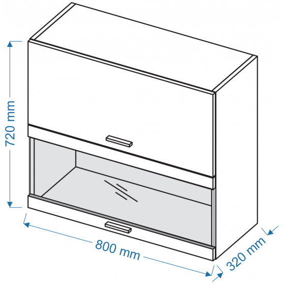 Szafka górna wisząca witryna 2 klapy WWPO 8/72 VELLA Szkic