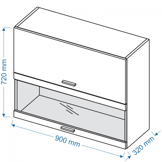 Szafka górna wisząca witryna 2 klapy WWPO 9/72 VELLA Szkic
