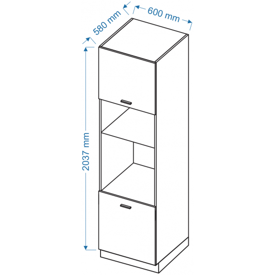 Szafka dolna wysoka słupek pod zabudowę piekarnika i mikrofali 2 drzwi SPM 6 VELLA Szkic