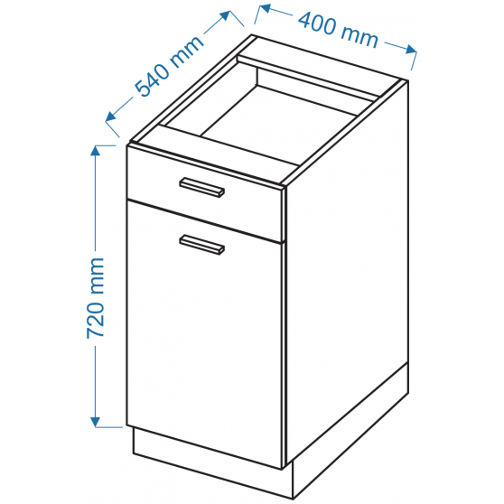 Szafka dolna stojąca 1 drzwi 1 szuflada DS 4/1 VELLA Szkic