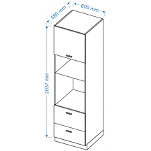 Szafka dolna wysoka słupek pod zabudowę piekarnika i mikrofali 1 drzwi 2 szuflady SPM 6/2 VELLA Szkic