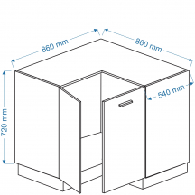 Szafka dolna stojąca narożna 2 drzwi DNPP 9 VELLA Szkic