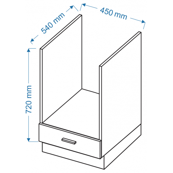 Szafka dolna stojąca pod zabudowę piekarnika ZK 45 VELLA Szkic