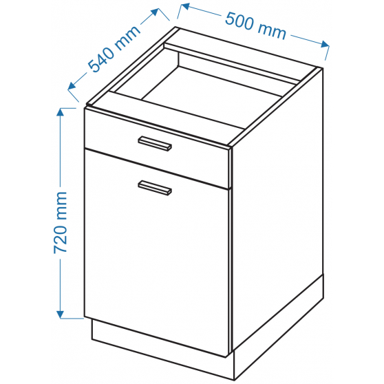 Szafka dolna stojąca 1 drzwi 1 szuflada DS 5/1 VELLA Szkic