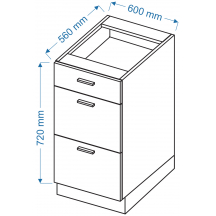 Szafka wyspowa 3 szuflady DSW 6/3 ELIN Szkic