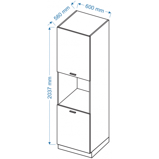 Szafka dolna wysoka słupek pod zabudowę piekarnika 2 drzwi SPP 6 ELIN Szkic