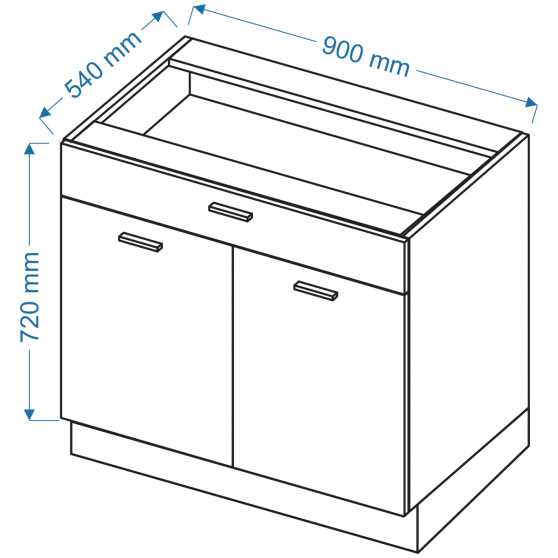 Szafka dolna stojąca 2 drzwi 1 szuflada DS. 9/1 ELIN Szkic