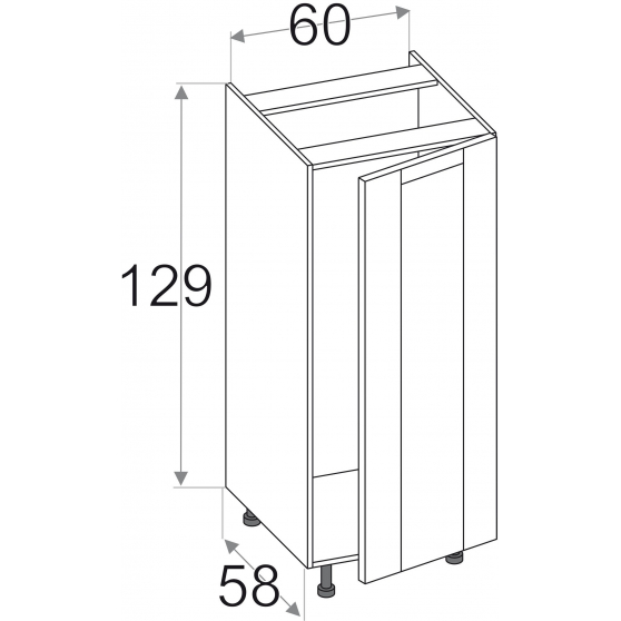Szafka dolna niski słupek pod zabudowę lodówki 60 cm KL60 Prawa OLIVIA SOFT Szkic