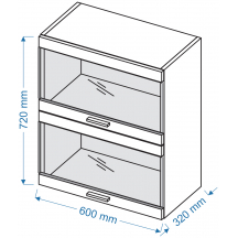 Szafka górna wisząca witryna 2 klapy WOW 6/72 BLANKA Szkic