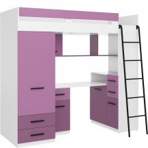 Łóżko piętrowe SMYK Prawe Biały / Lawenda / Fiolet Podstawowe