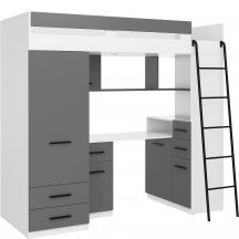 Łóżko piętrowe SMYK Prawe Biały / Grafit Podstawowe