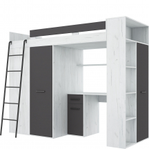 Łóżko piętrowe VERANA Lewe Craft Biały / Grafit Podstawowe