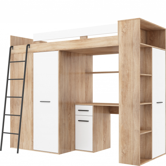 Łóżko piętrowe VERANA Lewe Sonoma Jasna / Biały Mat Podstawowe