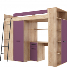 Łóżko piętrowe VERANA Lewe Sonoma Jasna / Fiolet Podstawowe