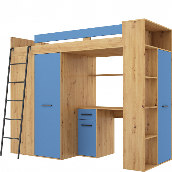Łóżko piętrowe VERANA Lewe Dąb Artisan / Niebieski Podstawowe