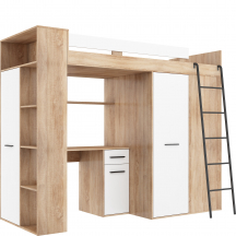 Łóżko piętrowe VERANA Prawe Sonoma Jasna / Biały Mat Podstawowe