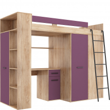 Łóżko piętrowe VERANA Prawe Sonoma Jasna / Fiolet Podstawowe