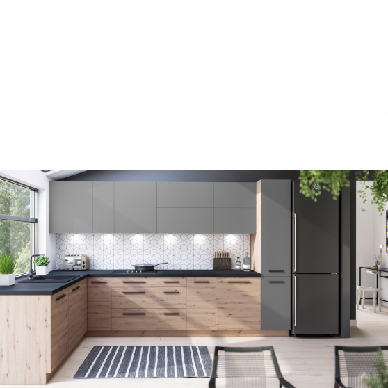 Zestaw mebli kuchennych 210 x 330 cm Beige Mat / Dąb Artisan LANGEN Podstawowe