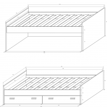 Łóżko 90 x 200 podwójne ze stelażem KIT-07 KITTY Szkic