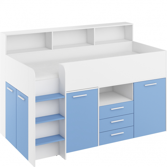 Łóżko piętrowe NEO Lewe Biały Mat / Błękit Podstawowe