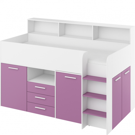 Łóżko piętrowe NEO Prawe Biały Mat / Lawenda Podstawowe