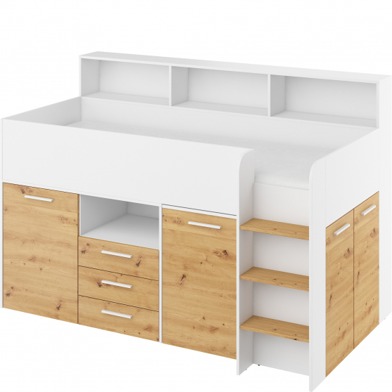 Łóżko piętrowe NEO Prawe Biały Mat / Dąb Artisan Podstawowe