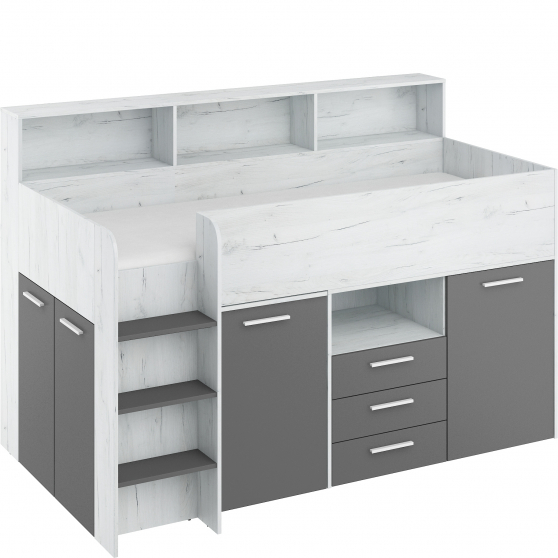 Łóżko piętrowe NEO Lewe Craft Biały / Grafit Podstawowe