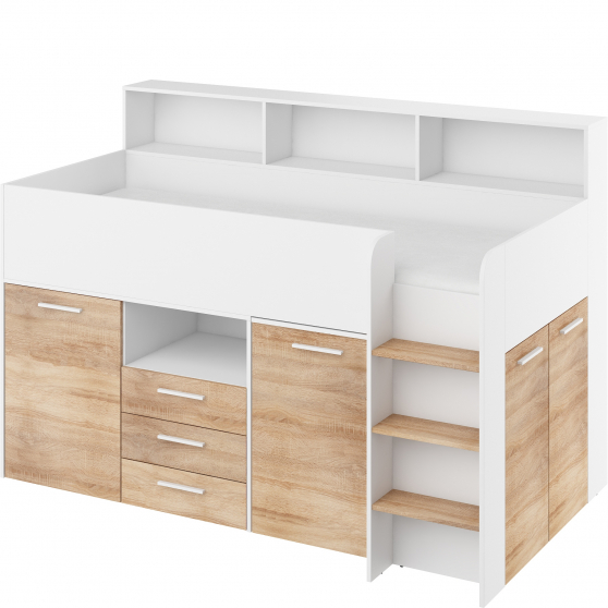 Łóżko piętrowe NEO Prawe Biały Mat / Sonoma Jasna Podstawowe